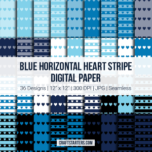 Blue Horizontal Heart Stripe Digital Paper