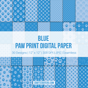Blue Paw Print Digital Paper