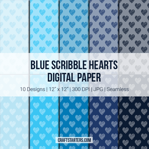 Blue Scribble Hearts Digital Paper