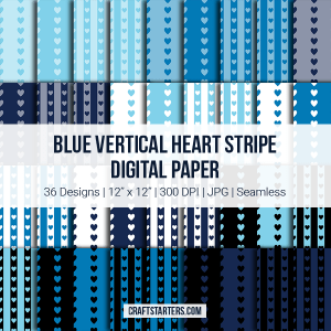 Blue Vertical Heart Stripe Digital Paper