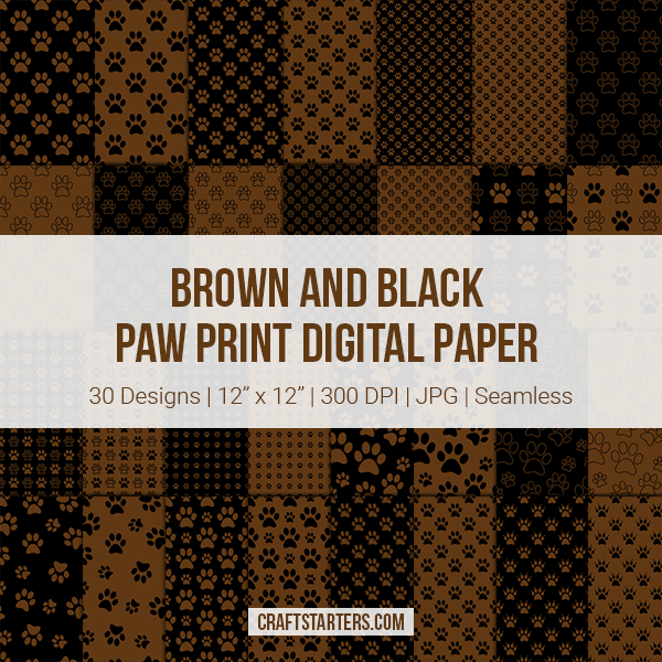 Brown And Black Paw Print Digital Paper