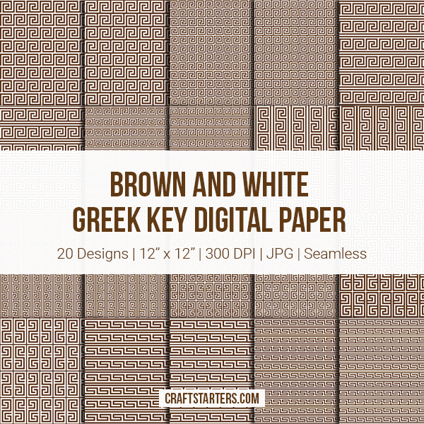 Brown And White Greek Key Digital Paper