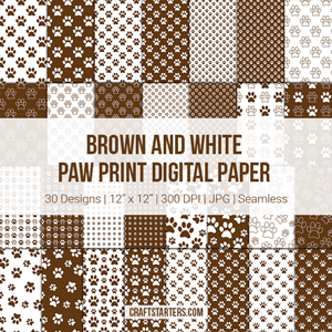 Brown And White Paw Print Digital Paper