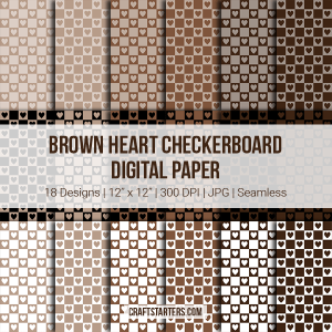 Brown Heart Checkerboard Digital Paper