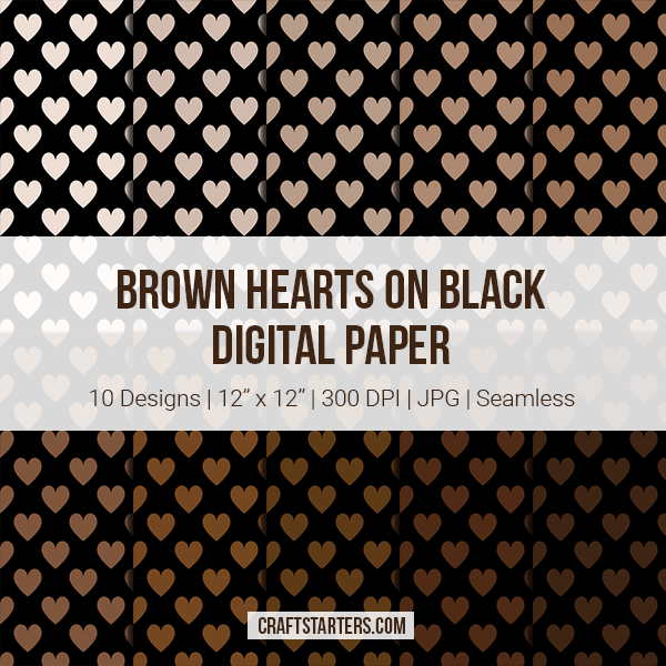 Brown Hearts on Black Digital Paper