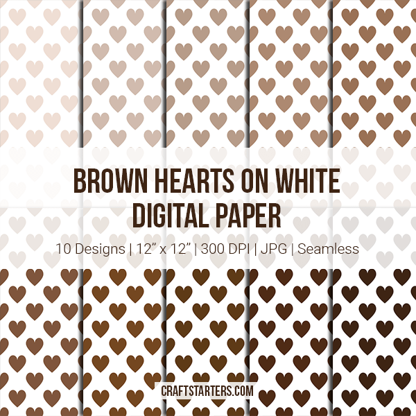 Brown Hearts on White Digital Paper