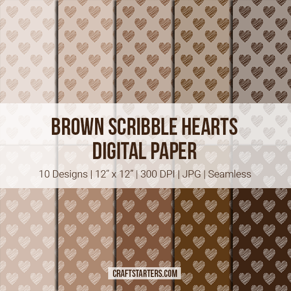 Brown Scribble Hearts Digital Paper