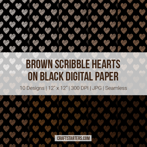 Brown Scribble Hearts On Black Digital Paper
