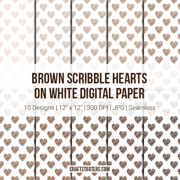 Brown Scribble Hearts On White Digital Paper