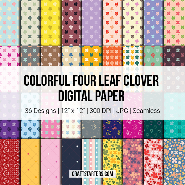 Colorful Four Leaf Clover Digital Paper