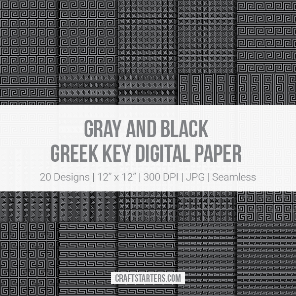 Gray And Black Greek Key Digital Paper