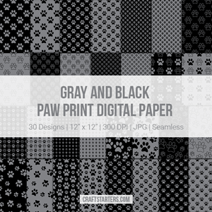 Gray And Black Paw Print Digital Paper
