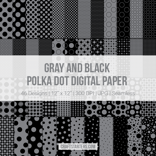 Gray and Black Polka Dot Digital Paper