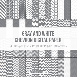 Gray and White Chevron Digital Paper
