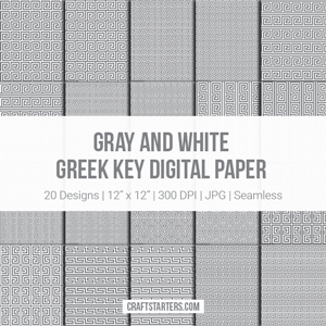 Gray And White Greek Key Digital Paper