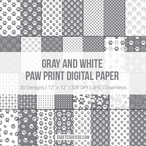 Gray And White Paw Print Digital Paper
