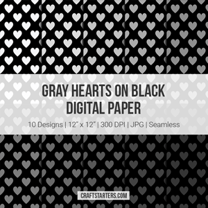 Gray Hearts on Black Digital Paper