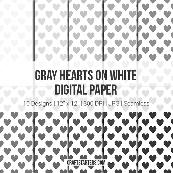 Gray Hearts on White Digital Paper