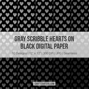 Gray Scribble Hearts On Black Digital Paper