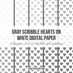Gray Scribble Hearts On White Digital Paper