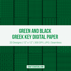 Green And Black Greek Key Digital Paper