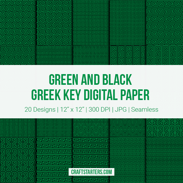 Green And Black Greek Key Digital Paper