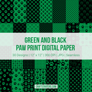 Green And Black Paw Print Digital Paper
