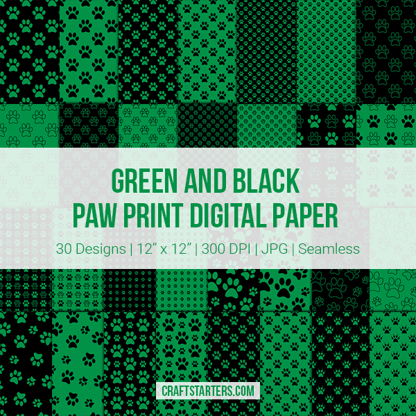 Green And Black Paw Print Digital Paper