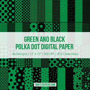 Green and Black Polka Dot Digital Paper