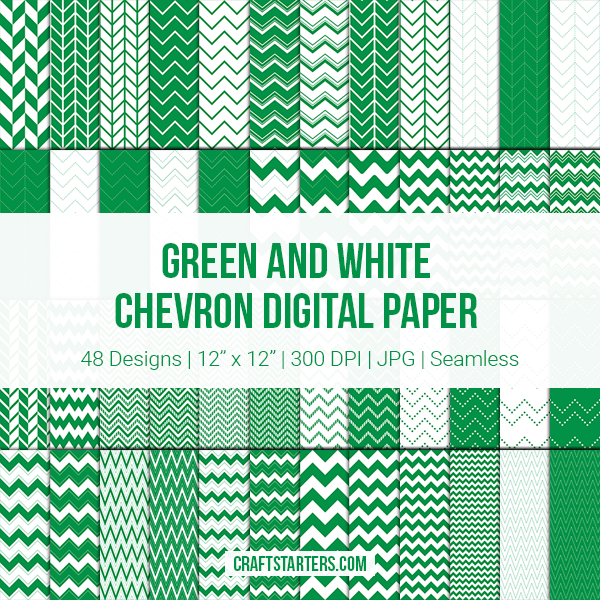 Green and White Chevron Digital Paper