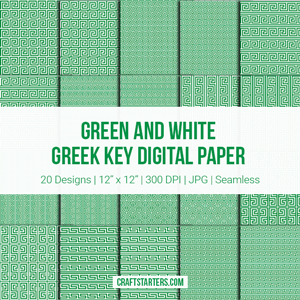 Green And White Greek Key Digital Paper