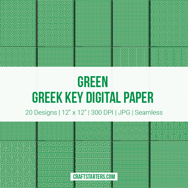 Green Greek Key Digital Paper