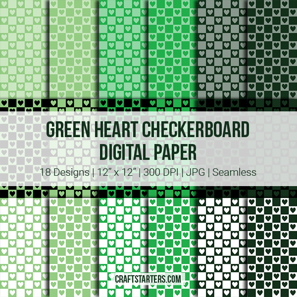 Green Heart Checkerboard Digital Paper