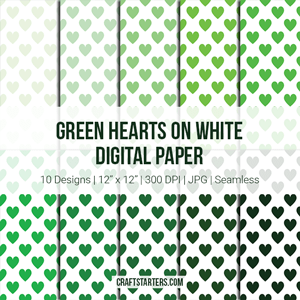 Green Hearts on White Digital Paper