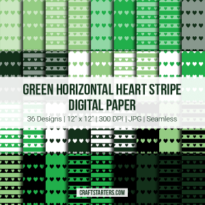 Green Horizontal Heart Stripe Digital Paper