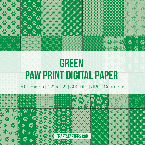Green Paw Print Digital Paper