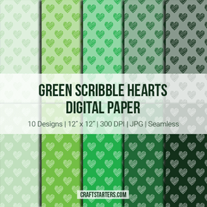 Green Scribble Hearts Digital Paper