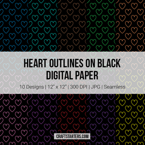 Heart Outlines On Black Digital Paper