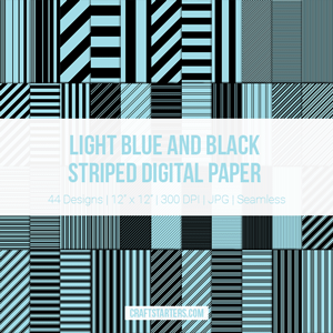 Light Blue and Black Stripe Digital Paper