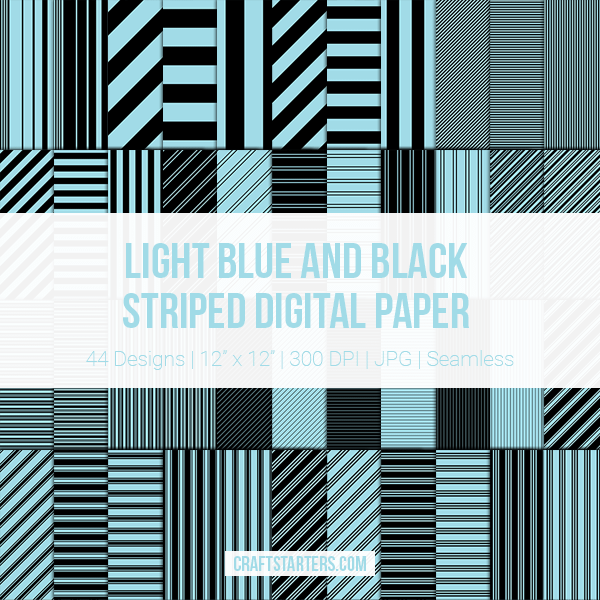 Light Blue and Black Stripe Digital Paper