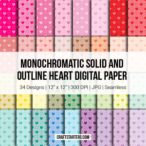 Monochromatic Solid And Outline Heart Digital Paper