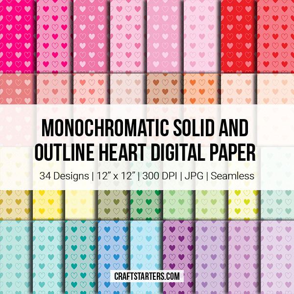 Monochromatic Solid And Outline Heart Digital Paper