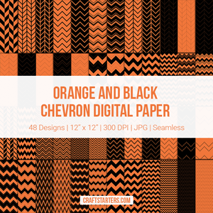 Orange and Black Chevron Digital Paper