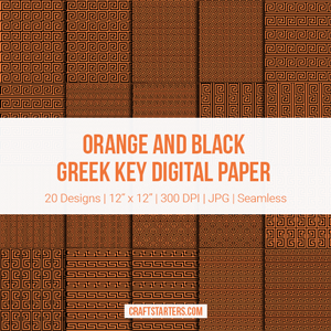 Orange And Black Greek Key Digital Paper