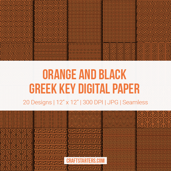 Orange And Black Greek Key Digital Paper