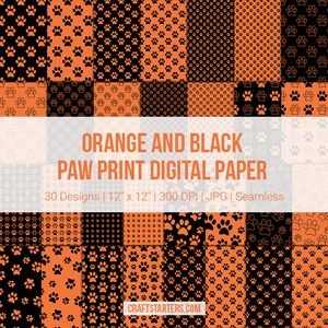 Orange And Black Paw Print Digital Paper