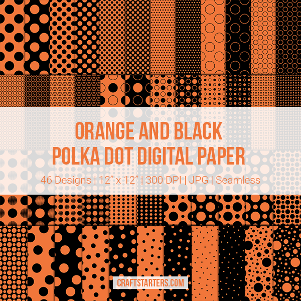 Orange and Black Polka Dot Digital Paper