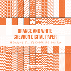 Orange and White Chevron Digital Paper