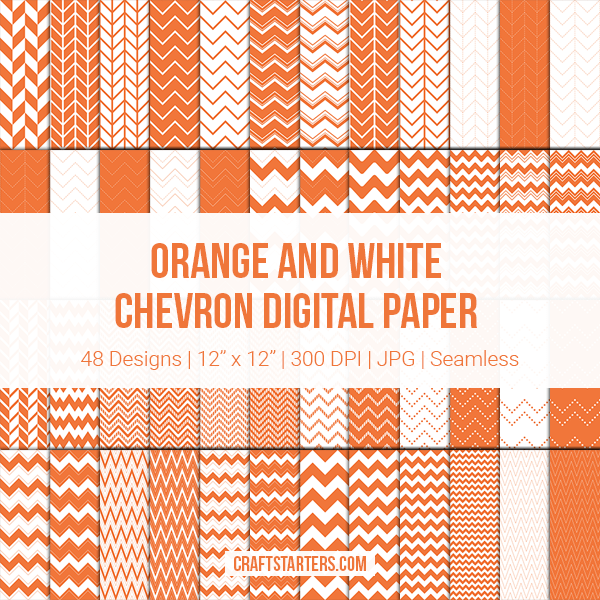 Orange and White Chevron Digital Paper