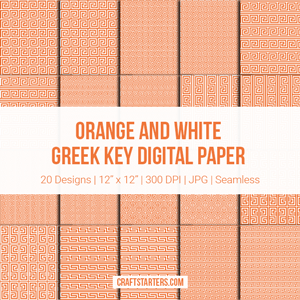 Orange And White Greek Key Digital Paper